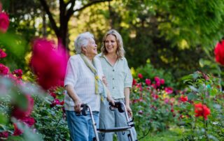 Senior mom and daughter enjoying nature